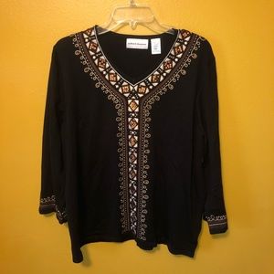 Alfred Dunner Black & Brown Embellished Shirt, L